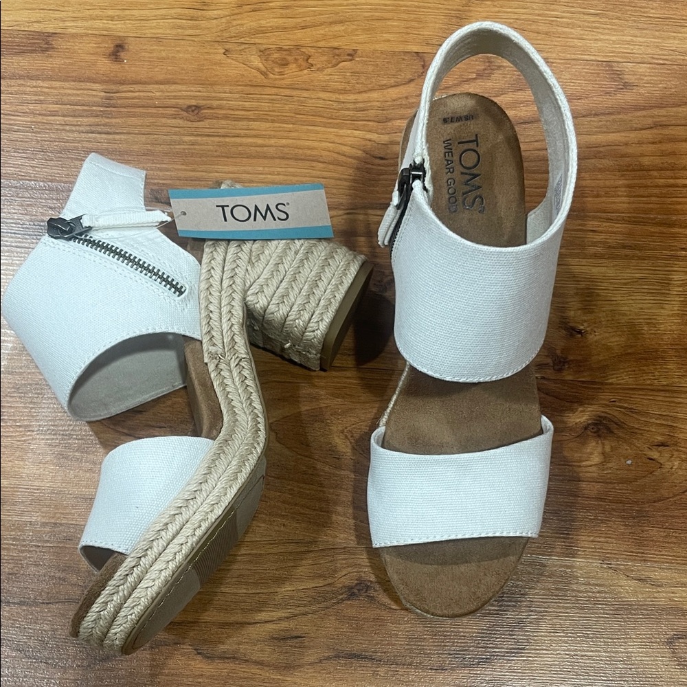 TOMS White Canvas Double-Band Slingback Sandals - Picture 2 of 5